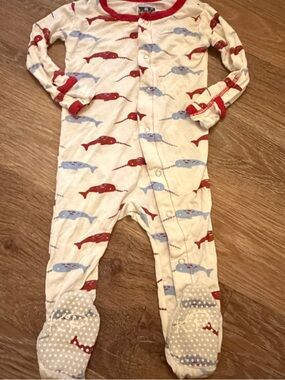 Kickee Pants Bamboo Footed Pajamas 6-12M Narwhal Print Red White Blue Sleeper